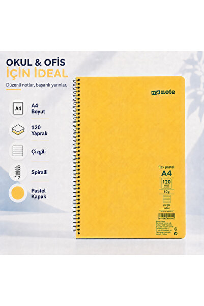 Mynote Flex Pastel A4 120 Yaprak 60 gr Spiralli Çizgili Defter