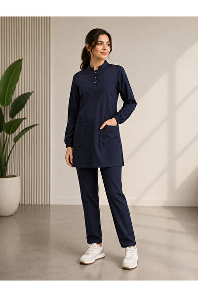 YAKA UNİFORM Classic -Lacivert Tesettür Hakim Yaka Takım Scrubs