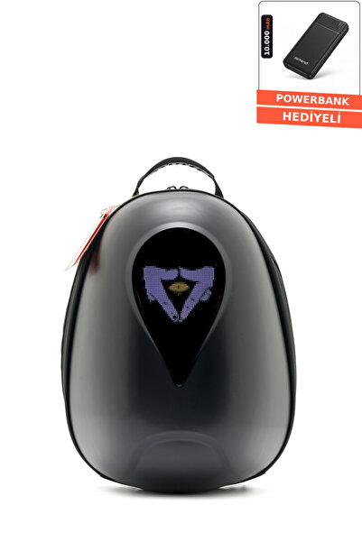 jarmend Meteor LED Ekranlı Motosiklet Sırt Çantası Kask Formlu Sert Kabuk Siyah