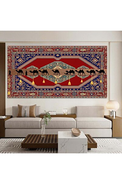 Generic Oriental Carpet and Heritage Camel Caravan Design Canvas Wall Art - U...