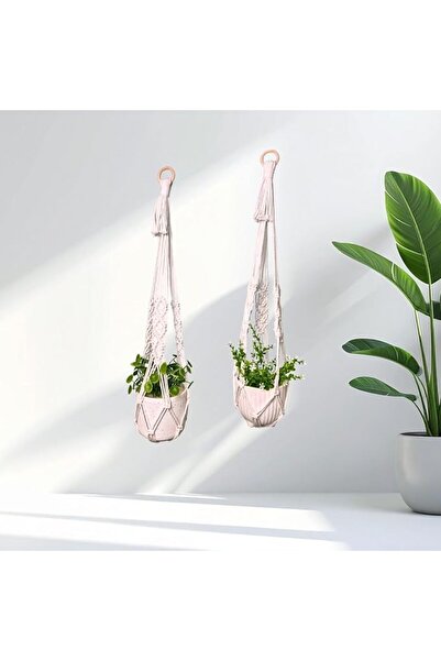 GENERAL No Tassel Macrame Plant Hanger Indoor Hanging Planter Basket Decorati...