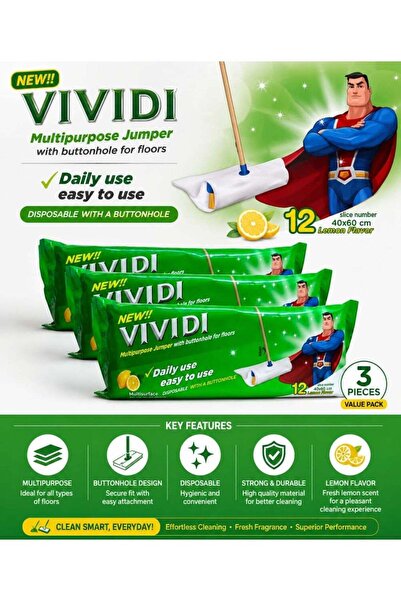 Vivid مناديل تنظيف الأرضيات متعددة الاستخدامات من فيفيدي - برائحة الليمون، من...