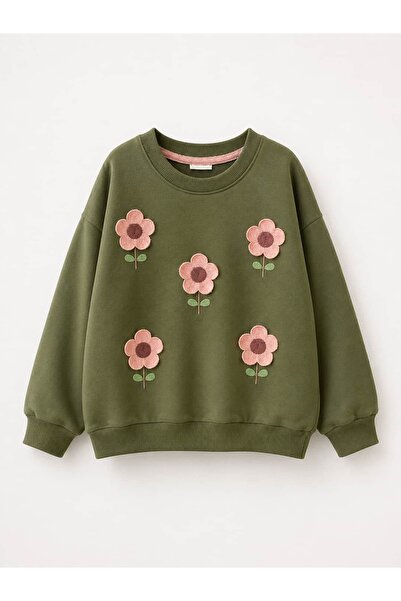 OZZY KİDS Girl's Sweatshirt with Floral Embroidery on the Front