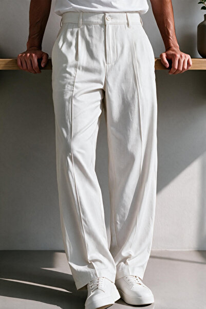MENOFOURSWEAR Vento Men's Premium Single Pile Detailed Linen Baggy Trousers