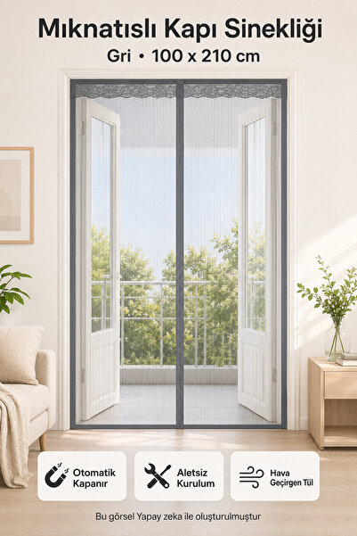DEYHOME Plasa magnetică pentru ușă, neagră, 100 x 210 cm, cu închidere automa...