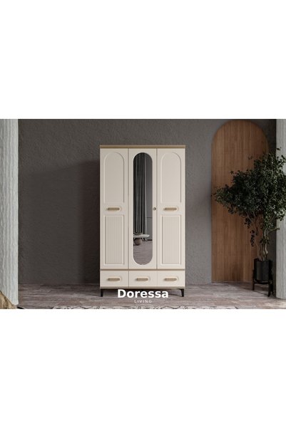 Doressa Living Hima Walnut 3 Kapılı Aynalı Gardırop
