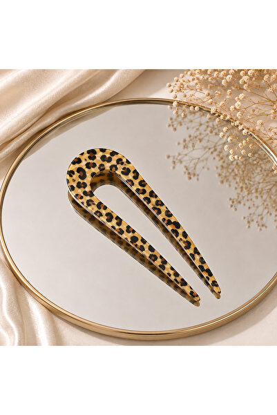 yiora Bone Luxury Acetate French Handmade U Model Leopard Pattern Bun Hairpin...