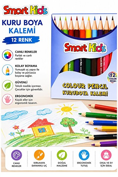 Artmaster 12 li Kuru Boya Kalemi 1 Paket Smart Kids 12 Renk Kuruboya Kısa Boy...