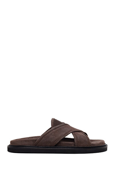 Derimod Men's Brown Suede Leather Slippers 26Sfd626410