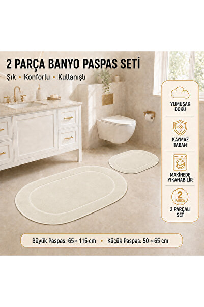 Rixos 2'li Banyo Halısı Paspası Seti Kaymaz Tabanlı Klozet Takımı