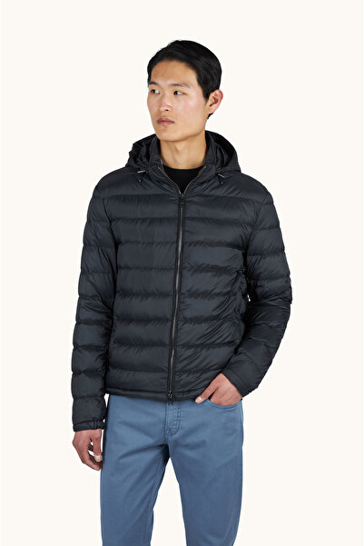 PAUL&SHARK Men's Cotton Regular Fit Quilted Hooded Zippered Black Coat