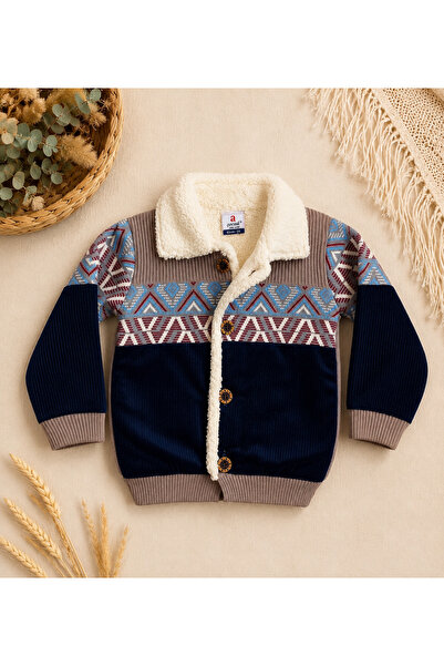 a baby Lamb Lined Velvet Detailed Cardigan