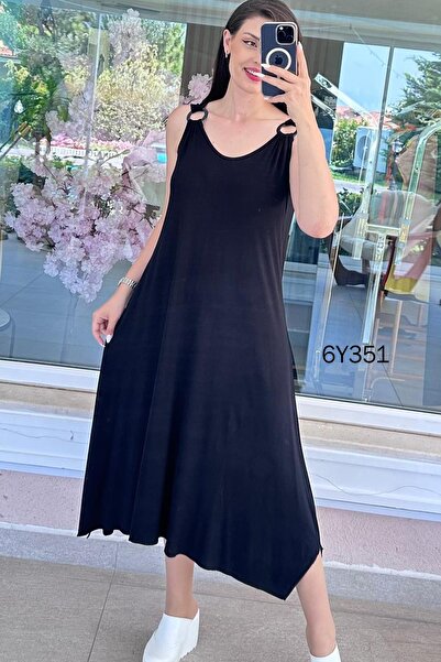 İnce Topuk Ring Detailed Lycra Viscose Combed Cotton Dress 6Y351
