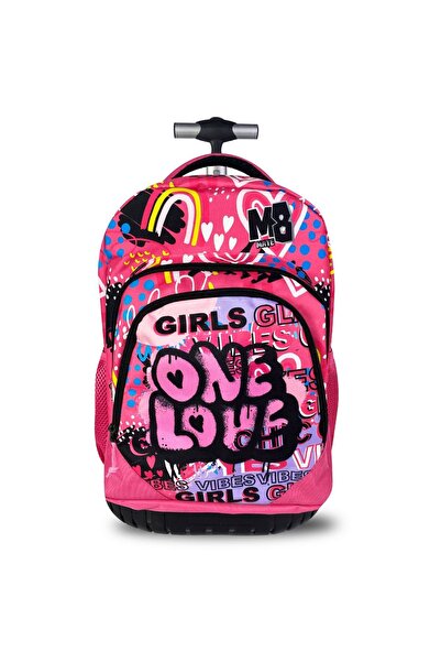 Zâna Casei Rucsac tip troler Mate M8, Fuchsia Negru,  "One Love " - 33x23x48cm