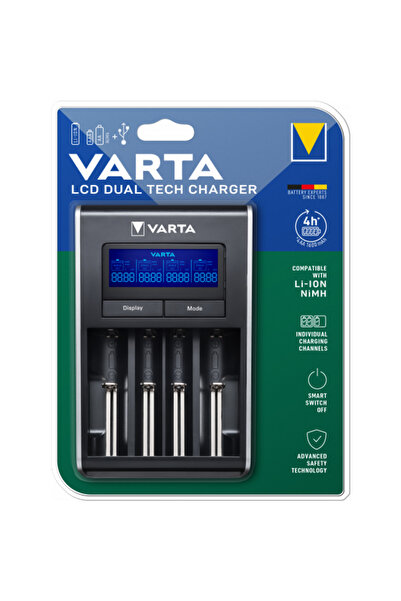 Varta Battery Charger for AA/AAA NiMH Li-Ion, 4-Slot LCD, Black
