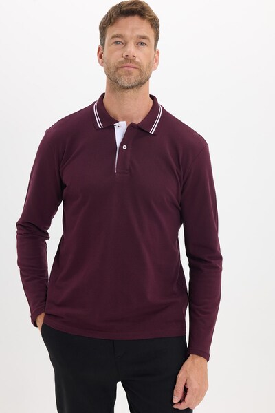 Tudors Men's Slim Fit 100% Cotton Long Sleeve Claret Red Polo Collar T-Shirt