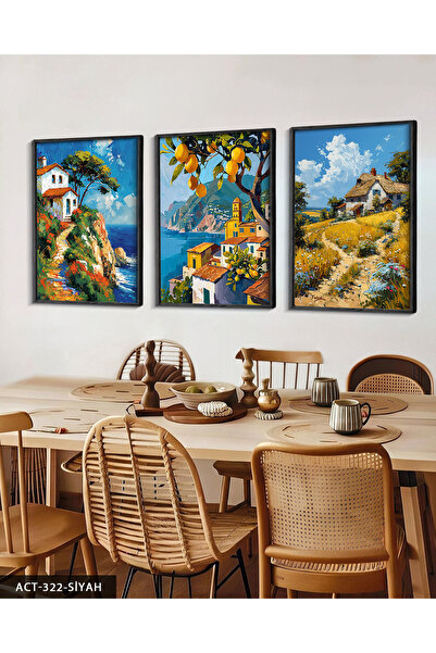 Evinemoda Oil Painting Lookalike Town 3 Piece Wooden Framed Painting Act