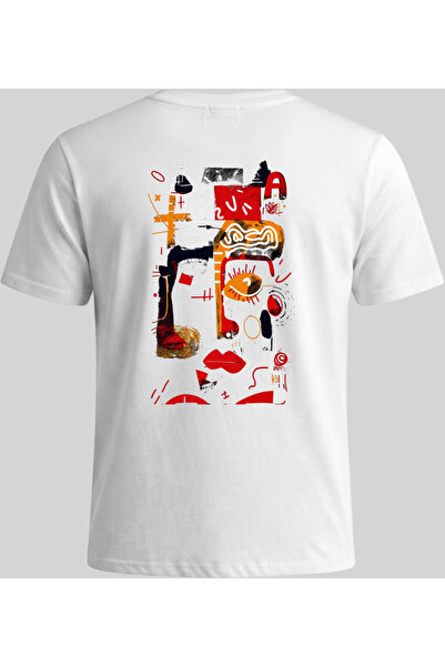 Nazlyna White 100% Cotton Unisex T-Shirt with Abstract Face and Female Silhou...