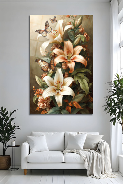 Parıltı Yayınları Decor de perete de lux din sticlă cu motiv crin în tonuri d...