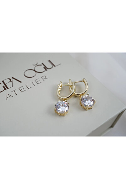 ATELİER TUĞBA Kp700 Zircon Solitaire Detailled Earrings (Length 24 mm)