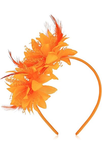 STARSTAR 1920s vintage headband orange feather flower cocktail/wedding.