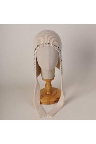 STARSTAR Heart-shaped beaded drawstring hat, warm winter cute knitted aviator...