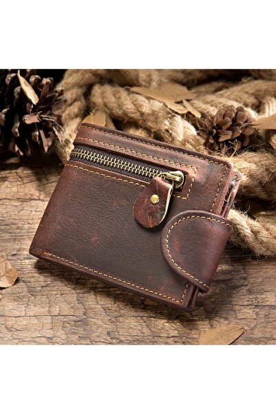 STARSTAR Men's genuine leather wallet 15 compartments zipper snap.