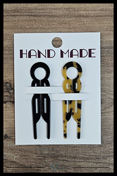MAZEN 2 Adet Yuvarlak Model Hairpin Saç Topuz Tokası Çubuk Toka Siyah Leopar 9 cm