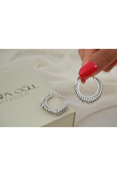 ATELİER TUĞBA Kp714 Silver Earrings with Ring Detail (Length 30 mm)