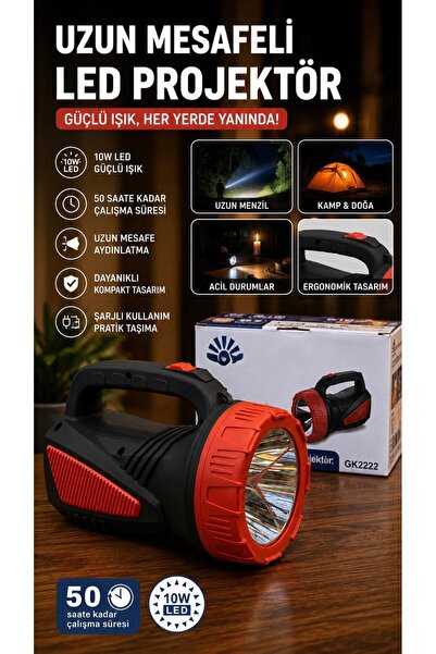 m memita GK2222 Şarjlı LED El Projektörü 10W Uzun Mesafe El Feneri 50 Saat Ça...