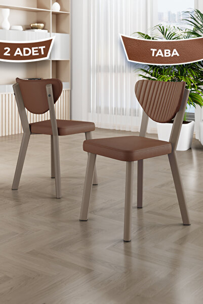 Canisa Fubi Serisi 2 Adet Taba Deri Mutfak,Cafe, Restaurant Sandalyesi Cappuc...
