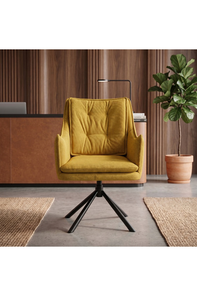 Ebticar Modern Design Upholstered Swivel Chair with Upholstered Back - Yellow