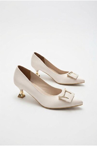fort 077-988-25 Pointed Toe 5 cm Low Heel Women's Shoes with Satin Buckle Acc...