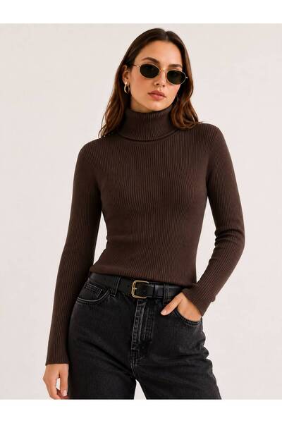 oneoff Women's Turtleneck Ribbed Knit Sweater Long Sleeve Slim Fit Stretchy B...