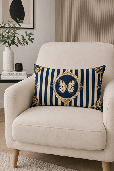 HOMESSA Striped Butterfly Navy Blue 2-Piece Throw Pillow Cover 35X55 cm