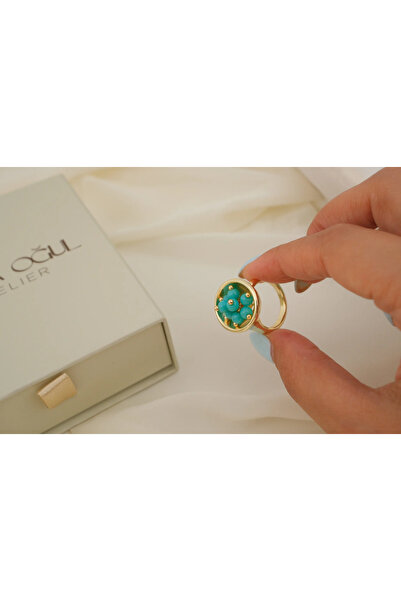 ATELİER TUĞBA Yzk665 Turquoise Flower Detail Adjustable Ring