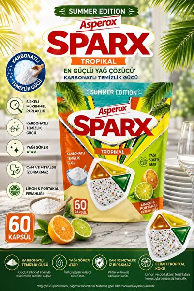 ASPEROX SPARX Tropikal Bulaşık Makinesi Kapsülü 60’lı – Karbonatlı Güçlü Yağ ...