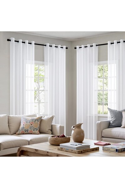 OtherMax Draperii tip perdele cu inele (ochiuri) din voal elegante, albe, 4 b...