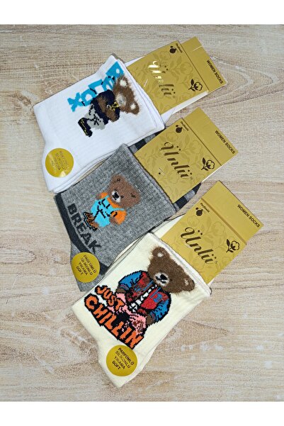 ÜNLÜ ÇORAP Bearish College Style Socks 3 Pairs 3 Patterns 36-40 Numbers 4 Col...