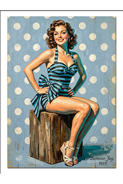 Artmeg Pânză decorativă retro Pin Up Beauty cu buline - Tablou din lemn MDF