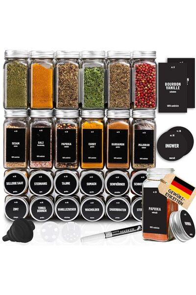 Deco Haus ® Square Spice Jars with Screw Cap Set of 12 [+ Labels & Shaker Ins...