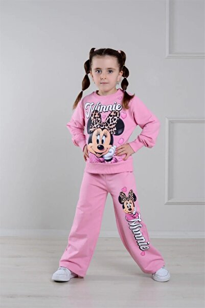 LUFFY KİDS Red Girls' Patterned 2-Yarn Wide-Leg Sweatpants Set