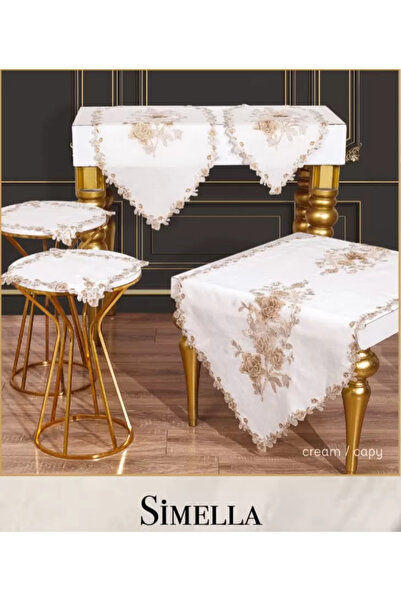 Ceki Home Living room set 5 pieces embroidered tablecloth runner set dowry si...