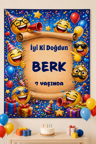 Wesliva Emoji Kutlama Temalı Kişiye Özel Erkek Çocuk Doğum Günü İyi Ki Doğdun...