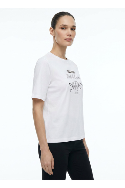 Ted Baker Beyaz Kadın Baskılı Bisiklet Yaka %100 Pamuk T-Shirt TBWRTS1054