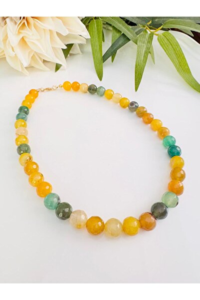 DEVİ fashion Agate Natural Stone 10 mm Necklace