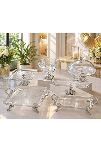 Buldem 6-Piece Silver Plated Glass Presentation and Jar Set - Stylish Breakfa...