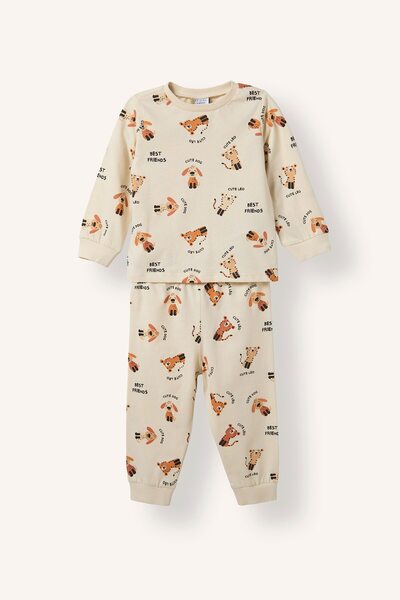 DeFacto Long Sleeve Crew Neck Top Jogger Bottom Animal Printed 2-Piece Pajama...