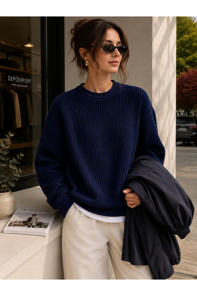 DepoExport Women's Premium Oversize Soft Crew Neck Knitwear Sweater