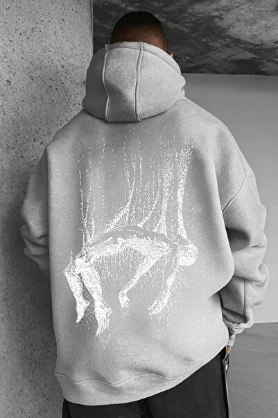 JANTIL MODA Unisex Oversize 3 Thread Yarn Kangaroo Pocket "Abstract Figure" P...